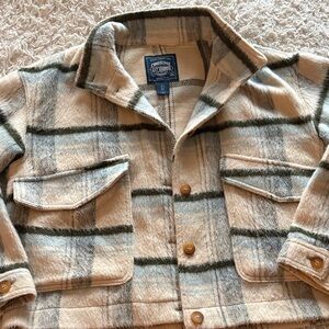 Cream and Green Plaid Fuzzy Jacket